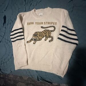 MOTHER Cream Sweater with Tiger and Stripes